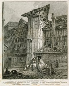 Vista noreste de una casa antigua que se encontraba en Sweedons Passage, Grub Street de English School