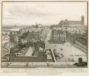 Vista norte de Westminster desde el techo de la Casa de Banquetes, Whitehall de English School