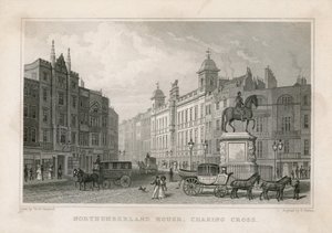 Northumberland House, Charing Cross. Oficina de Lotería de Bish, No 9 Charing Cross, está al lado del Golden Cross Hotel de English School