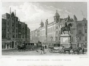 Northumberland House, Charing Cross. La oficina de lotería de Bish, No 9 Charing Cross, está al lado del Golden Cross Hotel
