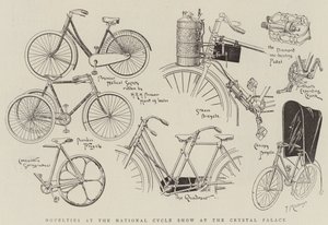 Novedades en la Exposición Nacional de Ciclismo en el Crystal Palace (grabado) de English School