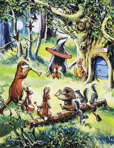Animales de la guardería jugando en el bosque de English School