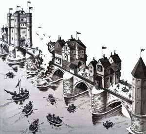 Ilustración de la rima infantil: El puente de Londres se está cayendo