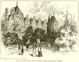 Oficina de la Junta Escolar de Londres, Thames Embankment (1892) de English School