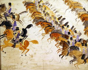 Oficiales a caballo galopando, c.1840 de English School