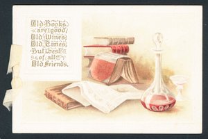 Libros antiguos y jarra de vino