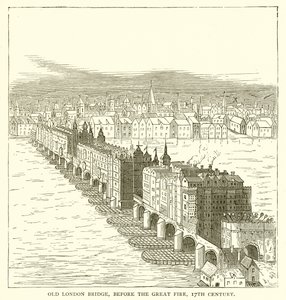 El Puente Viejo de Londres, antes del Gran Incendio, siglo XVII de English School