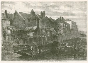 Casas antiguas en Lambeth demolidas para el terraplén sur del río Támesis de English School
