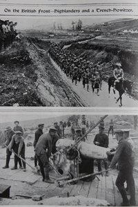 En el frente británico - Highlanders y un obús de trinchera, 1914-18 de English School