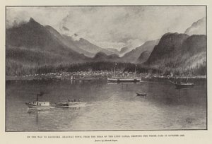 En camino a Klondike, ciudad de Skagway, desde la cabecera del canal Lynn, mostrando el paso White en octubre de 1897