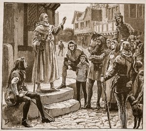 Uno de los pobres sacerdotes de William predicando al pueblo, ilustración de Cassells Illustrated History of England de English School