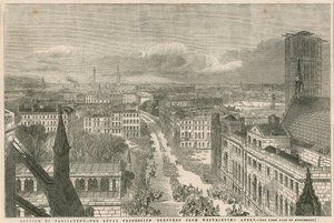 Apertura del Parlamento - la Procesión Real esbozada desde la Abadía de Westminster de English School