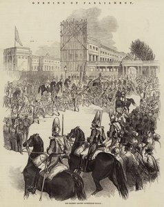 Apertura del Parlamento, Su Majestad saliendo del Palacio de Buckingham (grabado) de English School