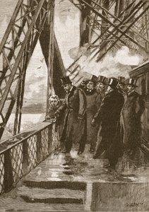 Inauguración del Puente Forth por el Príncipe de Gales, 4 de marzo de 1890, ilustración de la Historia Ilustrada de Inglaterra de Cassell de English School