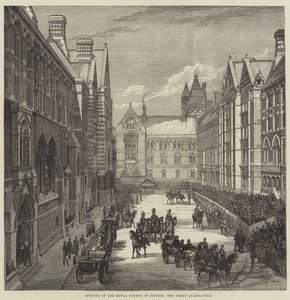 Inauguración de los Tribunales Reales de Justicia, el Gran Patio (grabado) de English School