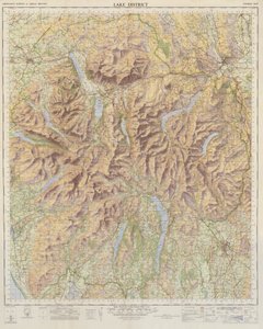 Mapa Ordnance Survey del Distrito de los Lagos (litografía en color) de English School