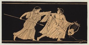 Orfeo asaltado por una mujer tracia (litografía en color)