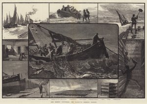 Nuestras industrias pesqueras, la pesca de arenque en Yarmouth (grabado) de English School