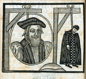 Folleto anunciando la ejecución de John Atherton y su amante John Childe por sodomía de English School