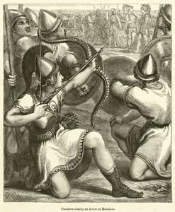 Pandarus apuntando una flecha a Menelao (grabado) de English School