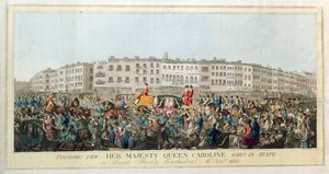 Vista panorámica. Su Majestad la Reina Carolina yendo en estado a la Catedral de San Pablo, 20 de noviembre de 1820, pub. 1821