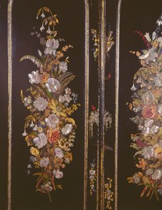 Tocador de papel maché, detalle de la puerta del armario, c.1851 de English School
