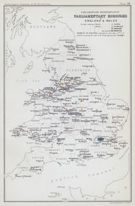 Representación parlamentaria, distritos parlamentarios de Inglaterra y Gales (litografía en color) de English School