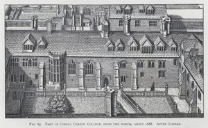 Parte del Corpus Christi College, desde el norte, alrededor de 1688, después de Loggan (grabado)