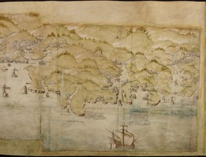 Parte de un mapa panorámico de la costa desde Land