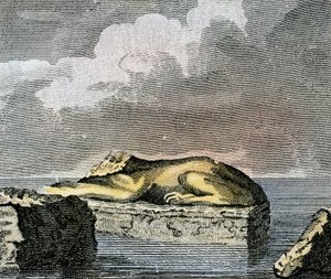 Parte de una esfinge egipcia hallada en las ruinas de la antigua ciudad de Canopus. de English School
