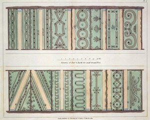 Parterres de césped y tierra para pequeños terrenos, lámina 1 de Consejos sobre la formación de jardines y terrenos de recreo por John Claudius Loudon (1783-1843) publicado en 1812 de English School