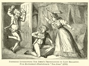 Partridge interrumpiendo las protestas de Tom Jones a Lady Bellaston de English School