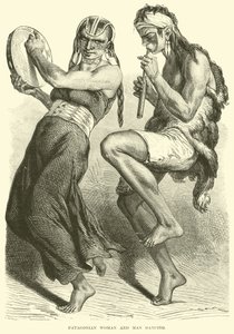Mujer y hombre patagónicos bailando