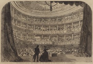 Actuación ante Su Majestad en el Teatro del Palacio de St Cloud (grabado) de English School