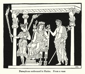 Perséfone entronizada en el Hades