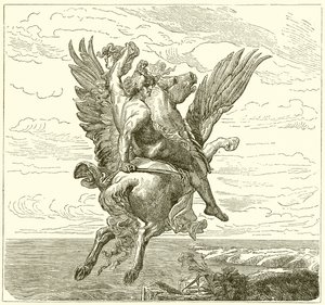 Perseo en el caballo alado Pegaso, con la cabeza de Medusa
