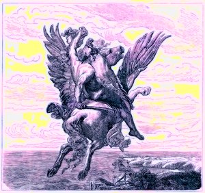 Perseo en el Caballo Alado Pegaso, con la Cabeza de Medusa, ilustración de The Illustrated History of the World, publicado c.1880 de English School
