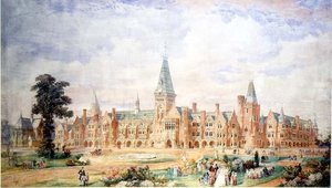 Diseño en perspectiva para una escuela o universidad, c.1865 de English School