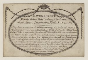 Fabricante de pelucas, Ravenscroft, tarjeta comercial