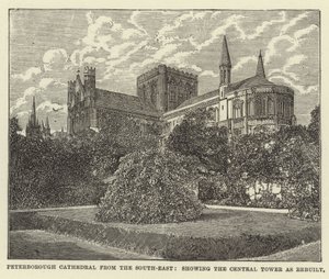Catedral de Peterborough desde el Sureste, mostrando la Torre Central reconstruida