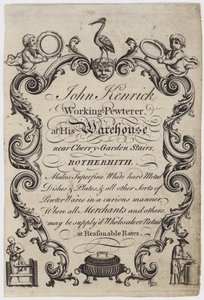 Pewterer, John Kenrick, tarjeta comercial de English School