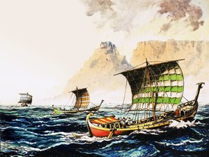 Exploradores fenicios enviados por un faraón egipcio para navegar alrededor de la costa de África en 600 a.C. de English School