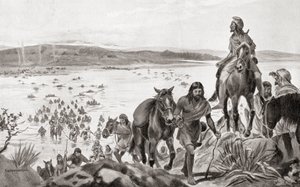 Frigios cruzando el Bósforo de Europa a Asia, de la Historia de las Naciones de Hutchinson, pub.1915