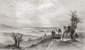 Pi Hahiroth y el Mar Rojo, donde acamparon los israelitas durante su éxodo de Egipto, de "The Imperial Bible Dictionary", publ. 1889 (impreso). de English School