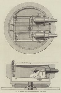 Plano y sección del carro de cañón de torreta del Capitán Scott en el Glatton de English School