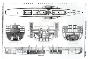 Plano y secciones transversales del Gran Barco de Vapor del Este, 1857 de English School