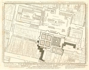 Plano de Bedford House, Covent Garden, Londres, alrededor de 1690 de English School