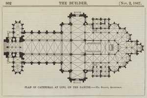Plano de la Catedral en Linz, en el Danubio (grabado) de English School