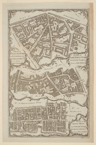 Plan of Queen Hith and Vintry Wards divided into Parishes from a New Survey". Plano de la ciudad de Londres realizado por Royce en el que se muestra Leadenhall Street y East India House de English School