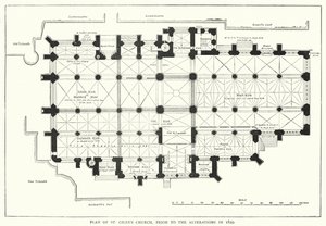Plano de la Iglesia de St Giles, antes de las Alteraciones en 1829 (grabado) de English School